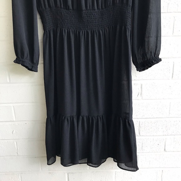 J. Crew Cinched Waist Black Dress in Chiffon - Picture 3 of 5